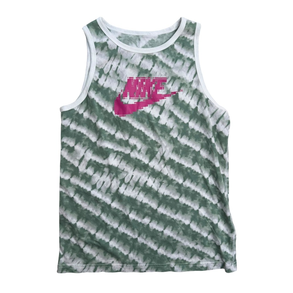 Nike Tie Dye Tank‎ Top Boys XL Green White Pink Swoosh Graphic Tee Shirt